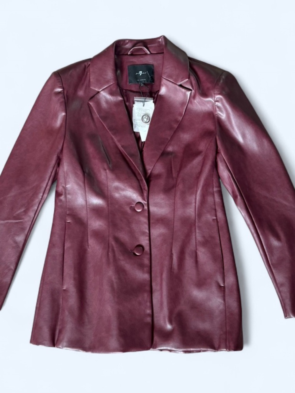 7 For All Mankind Burgundy Faux Leather Blazer